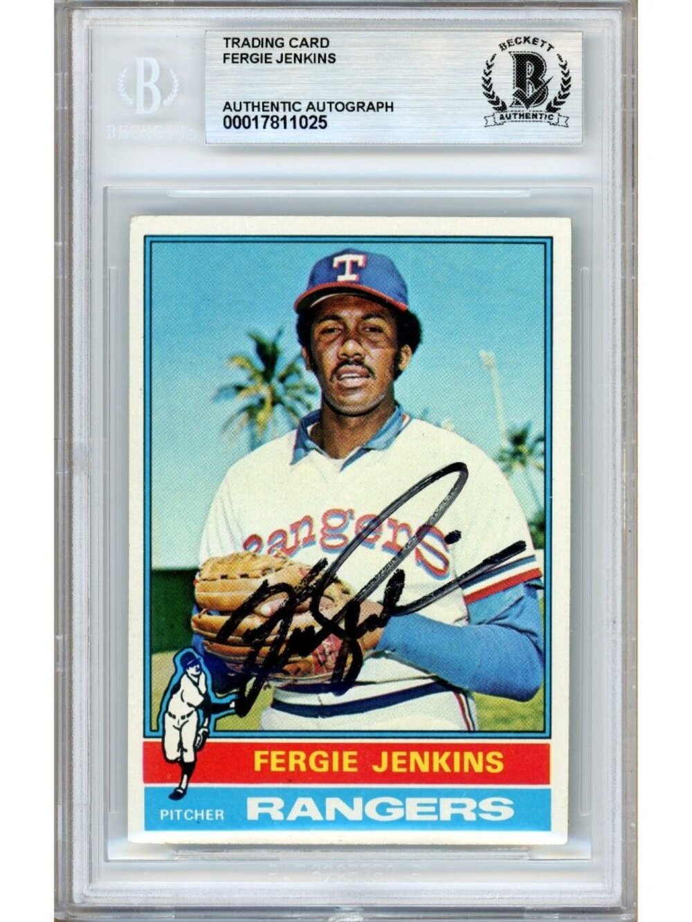 Fergie Jenkins Signed 1976 Topps #250 Texas Rangers Beckett BAS Slabbed Auto